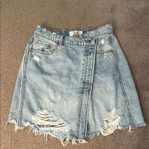 We The Free Blue denim Asymmetrical A-Line Mini Skirt